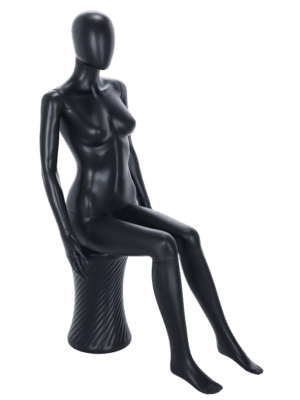 Full Body Seated Female Economy with Egg Head in Matt Black