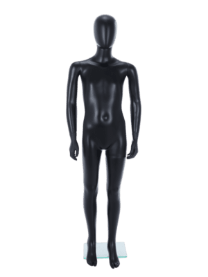 Full Body Child Economy Mannequin with Egg Head in Matt Black