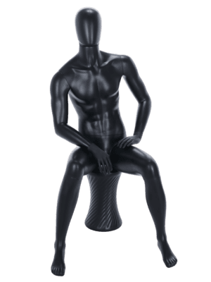 Full Body Seated Male Economy with Egg Head in Matt Black