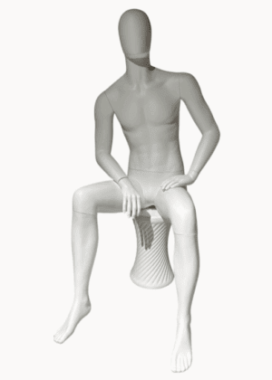 Full Body Seated Male Economy with Egg Head in Matt White